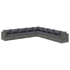 9-tlg. Garten-Lounge-Set mit Kissen Poly Rattan Grau