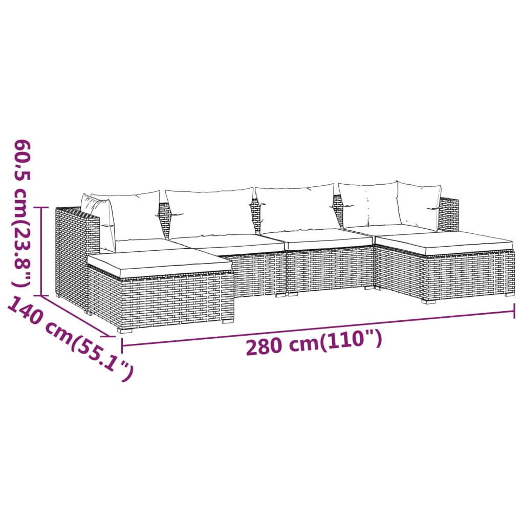 6-tlg. Garten-Lounge-Set mit Kissen Poly Rattan Schwarz