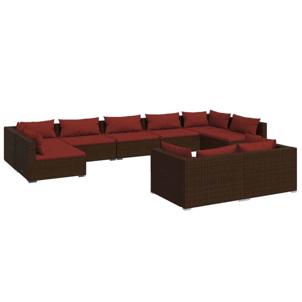 9-tlg. Garten-Lounge-Set mit Kissen Braun Poly Rattan
