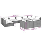 9-tlg. Garten-Lounge-Set mit Kissen Braun Poly Rattan