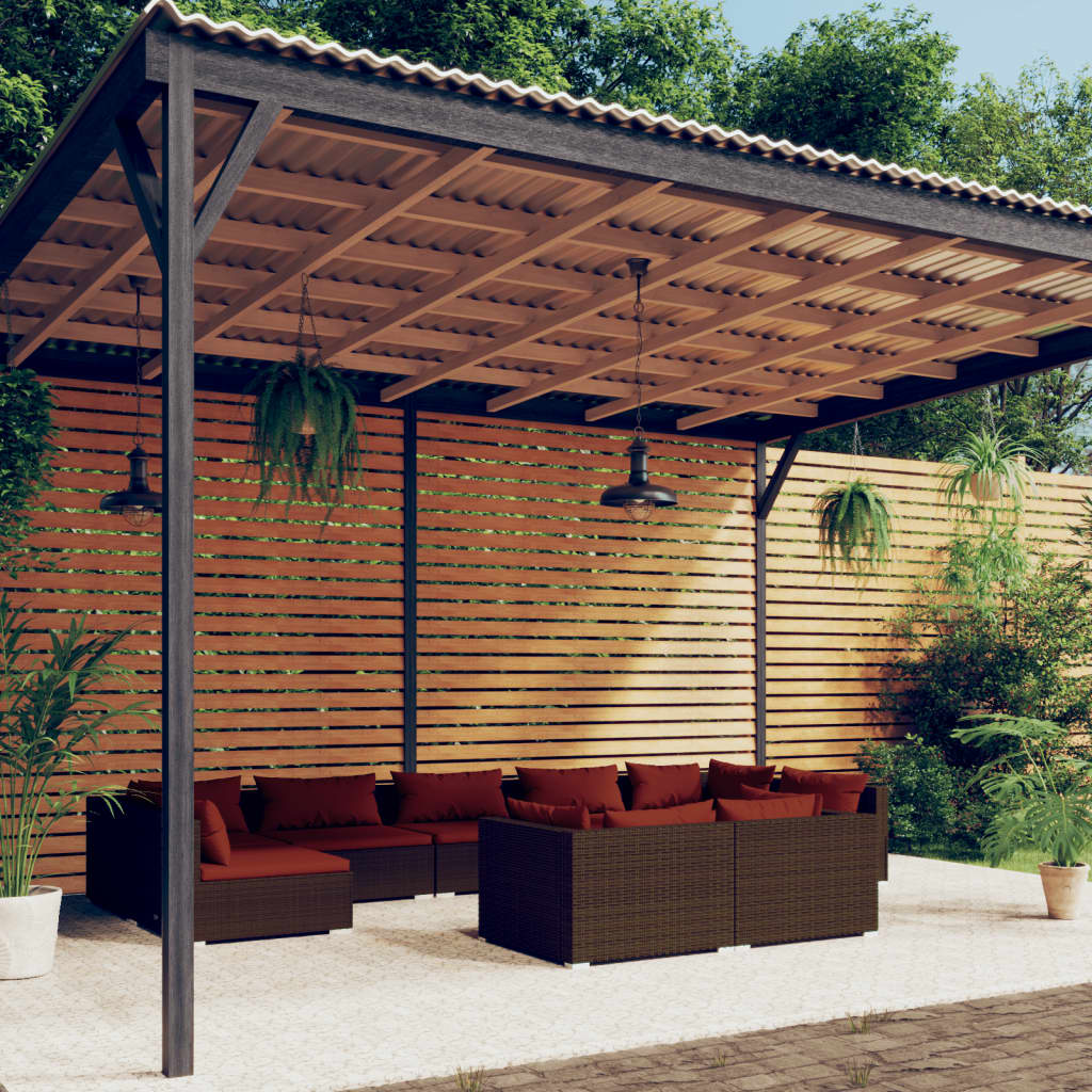 9-tlg. Garten-Lounge-Set mit Kissen Braun Poly Rattan