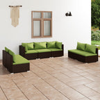 7-tlg. Garten-Lounge-Set mit Kissen Poly Rattan Braun