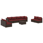 9-tlg. Garten-Lounge-Set mit Kissen Poly Rattan Braun