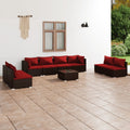 9-tlg. Garten-Lounge-Set mit Kissen Poly Rattan Braun
