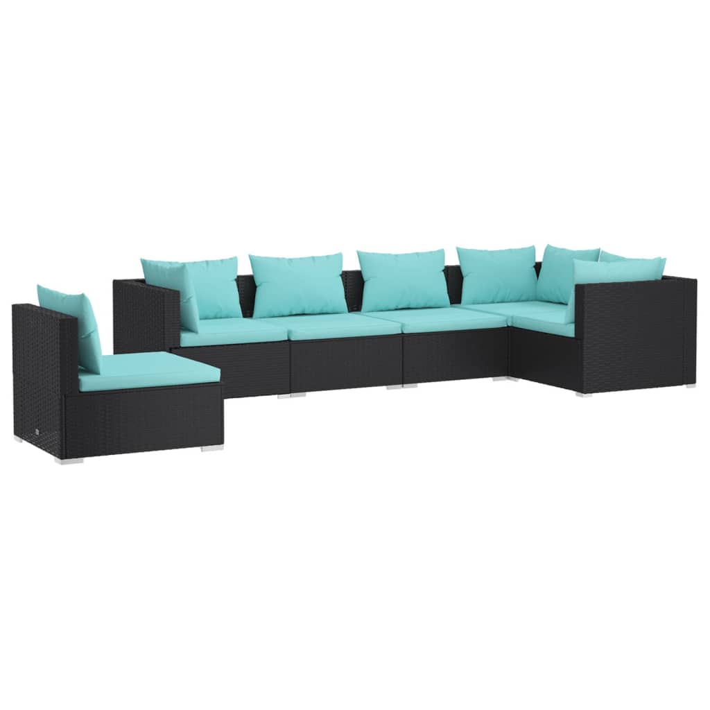 6-tlg. Garten-Lounge-Set mit Kissen Poly Rattan Schwarz