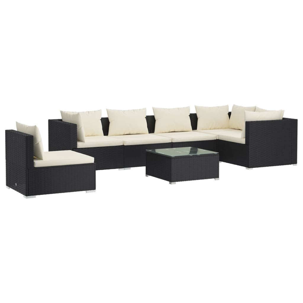 7-tlg. Garten-Lounge-Set mit Kissen Poly Rattan Schwarz