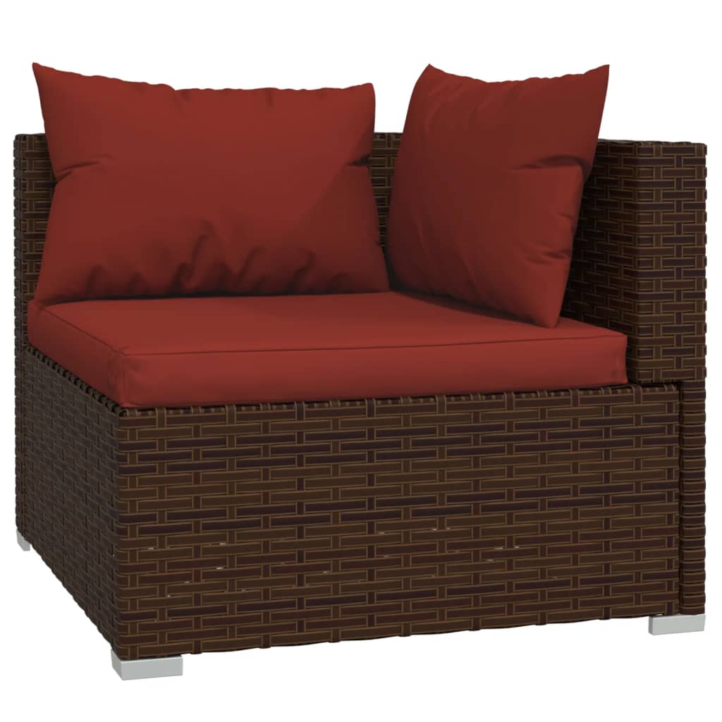 9-tlg. Garten-Lounge-Set mit Kissen Braun Poly Rattan