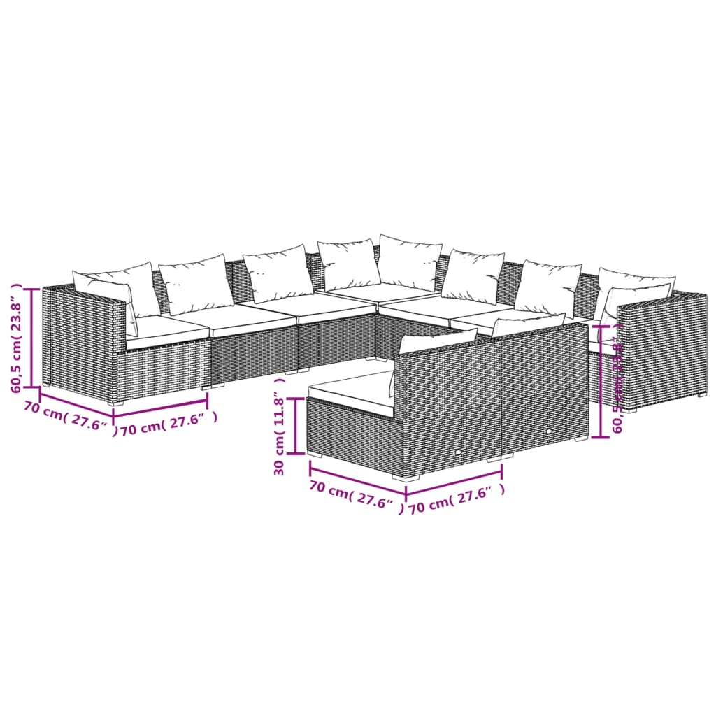 9-tlg. Garten-Lounge-Set mit Kissen Braun Poly Rattan