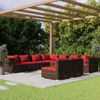 9-tlg. Garten-Lounge-Set mit Kissen Braun Poly Rattan