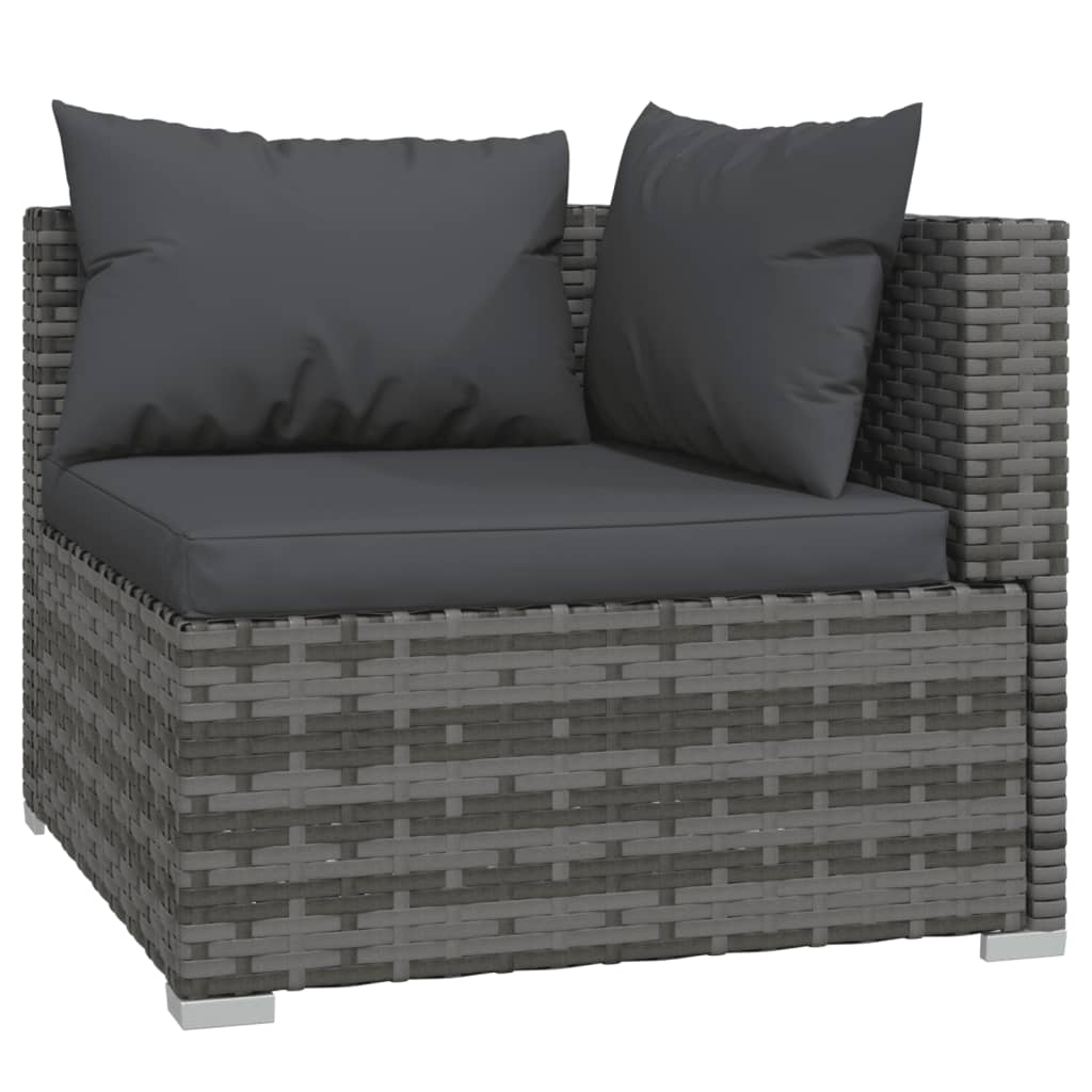 9-tlg. Garten-Lounge-Set mit Kissen Grau Poly Rattan