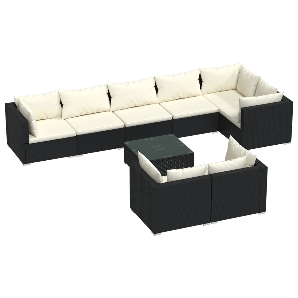 9-tlg. Garten-Lounge-Set mit Kissen Schwarz Poly Rattan