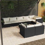 9-tlg. Garten-Lounge-Set mit Kissen Schwarz Poly Rattan