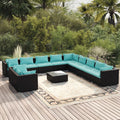 12-tlg. Garten-Lounge-Set mit Kissen Schwarz Poly Rattan