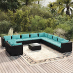 12-tlg. Garten-Lounge-Set mit Kissen Schwarz Poly Rattan