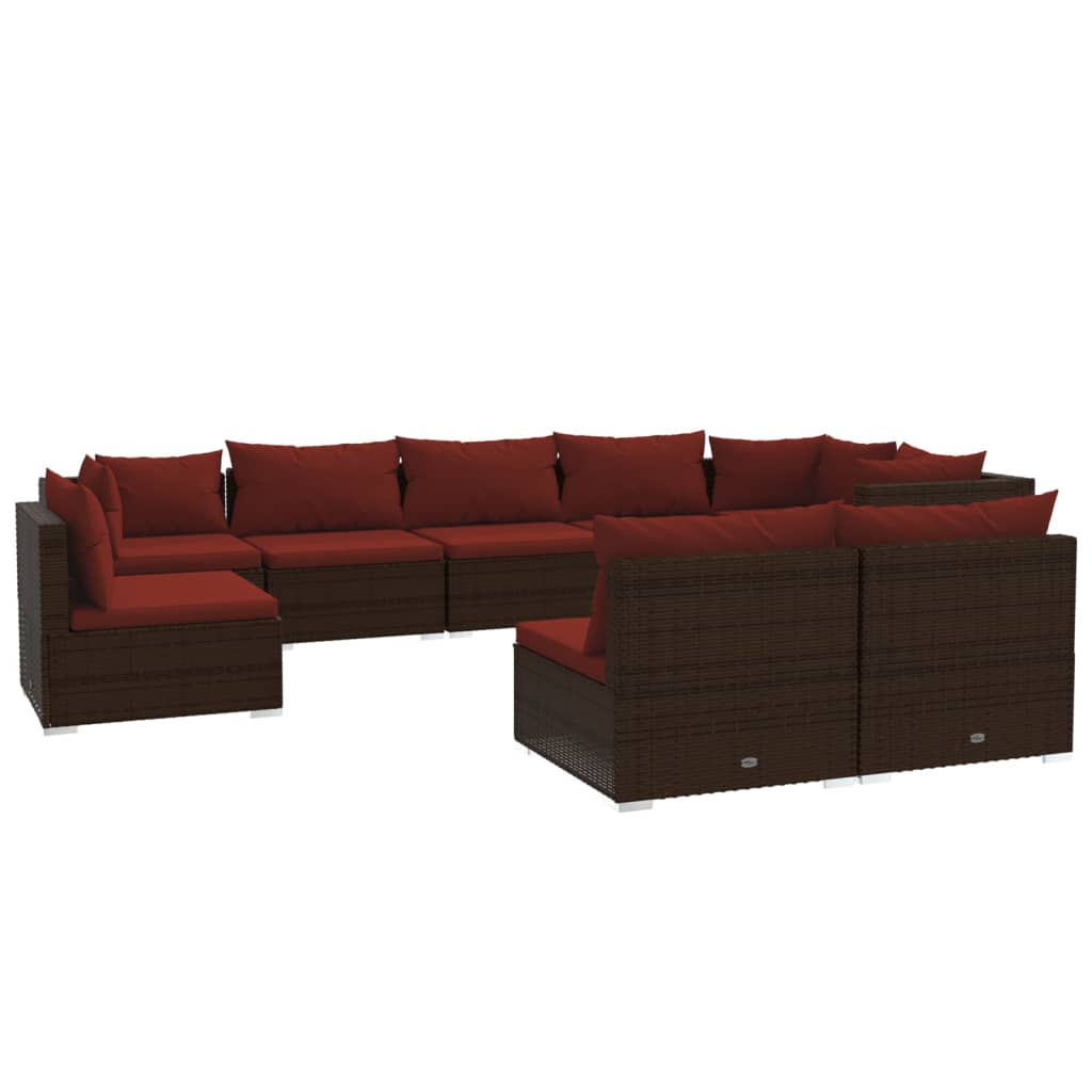 9-tlg. Garten-Lounge-Set mit Kissen Poly Rattan Braun