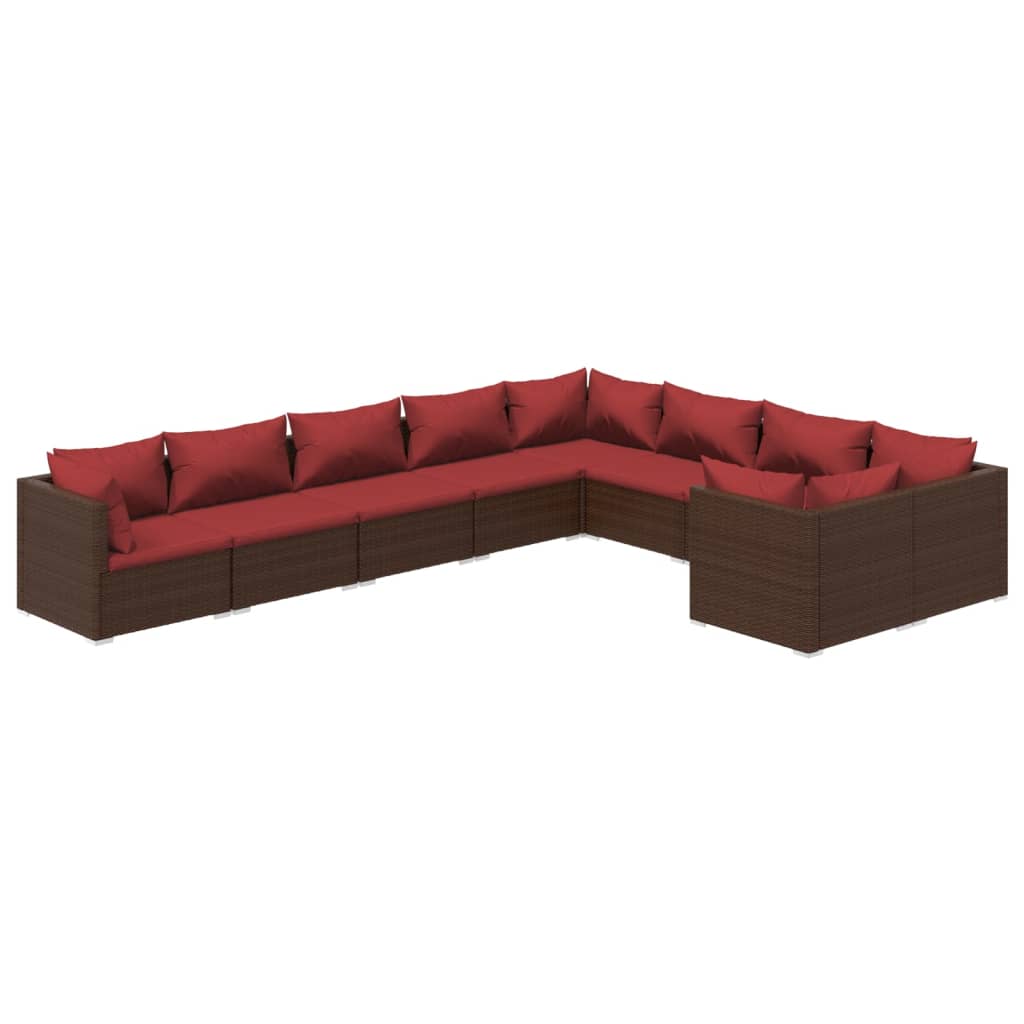 9-tlg. Garten-Lounge-Set mit Kissen Poly Rattan Braun