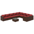 10-tlg. Garten-Lounge-Set mit Kissen Poly Rattan Braun