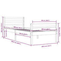 Massivholzbett Schwarz 100x200 cm