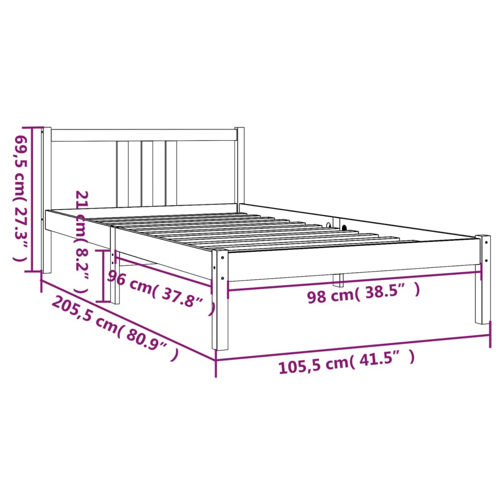 Massivholzbett Schwarz 100x200 cm