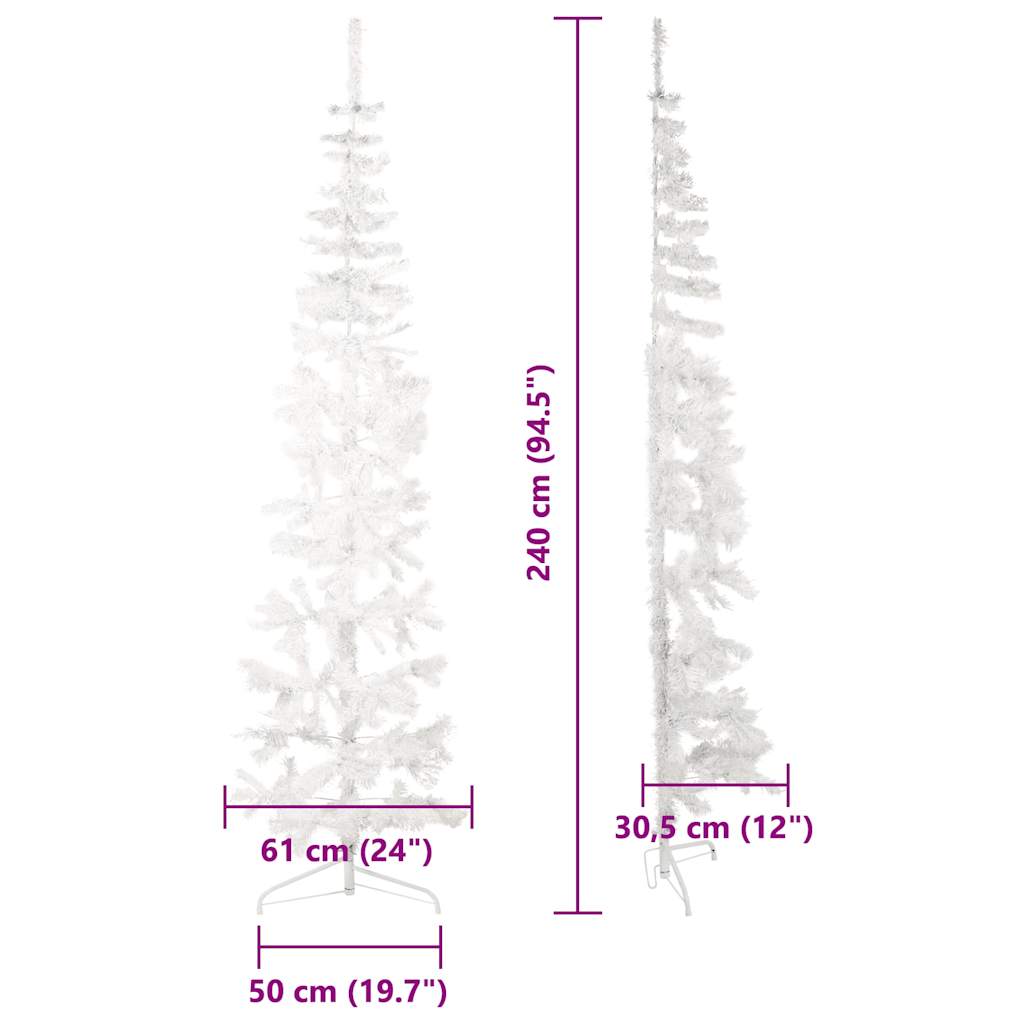 Künstlicher Halb-Weihnachtsbaum mit Ständer Schlank Weiß 240 cm