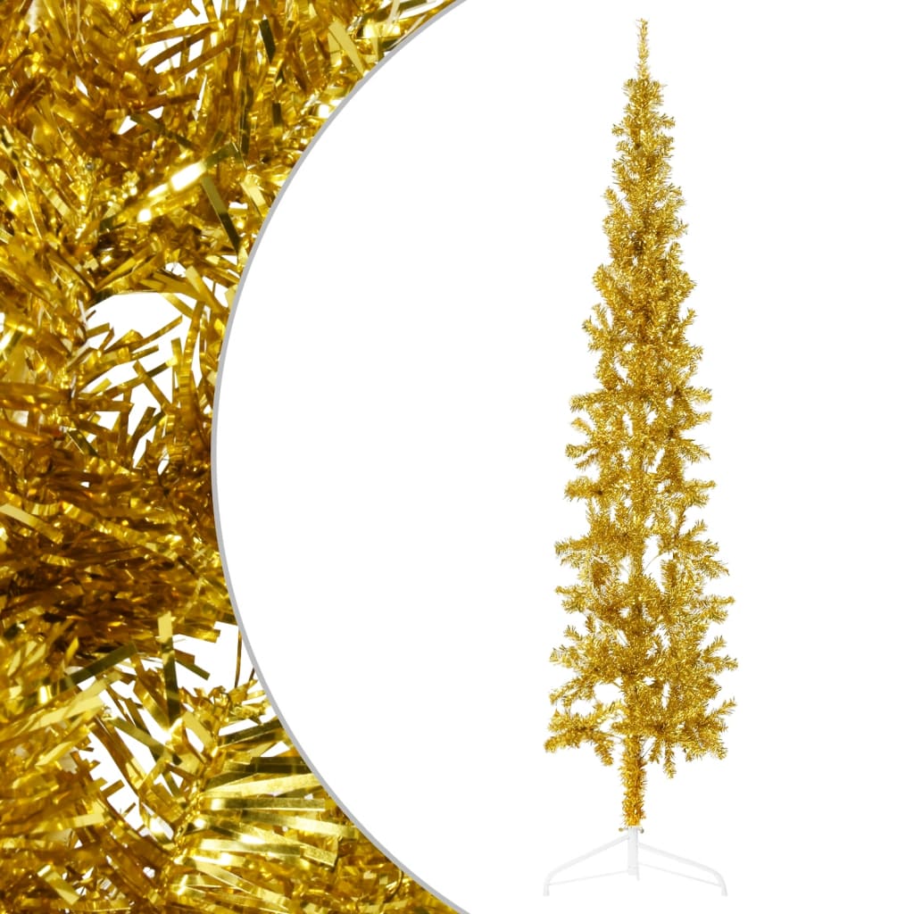 Künstlicher Halb-Weihnachtsbaum mit Ständer Schlank Gold 240 cm