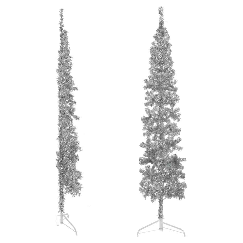 Künstlicher Halb-Weihnachtsbaum Ständer Schlank Silbern 240 cm