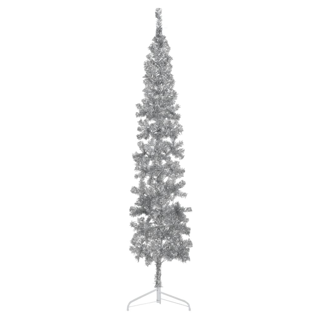 Künstlicher Halb-Weihnachtsbaum Ständer Schlank Silbern 240 cm