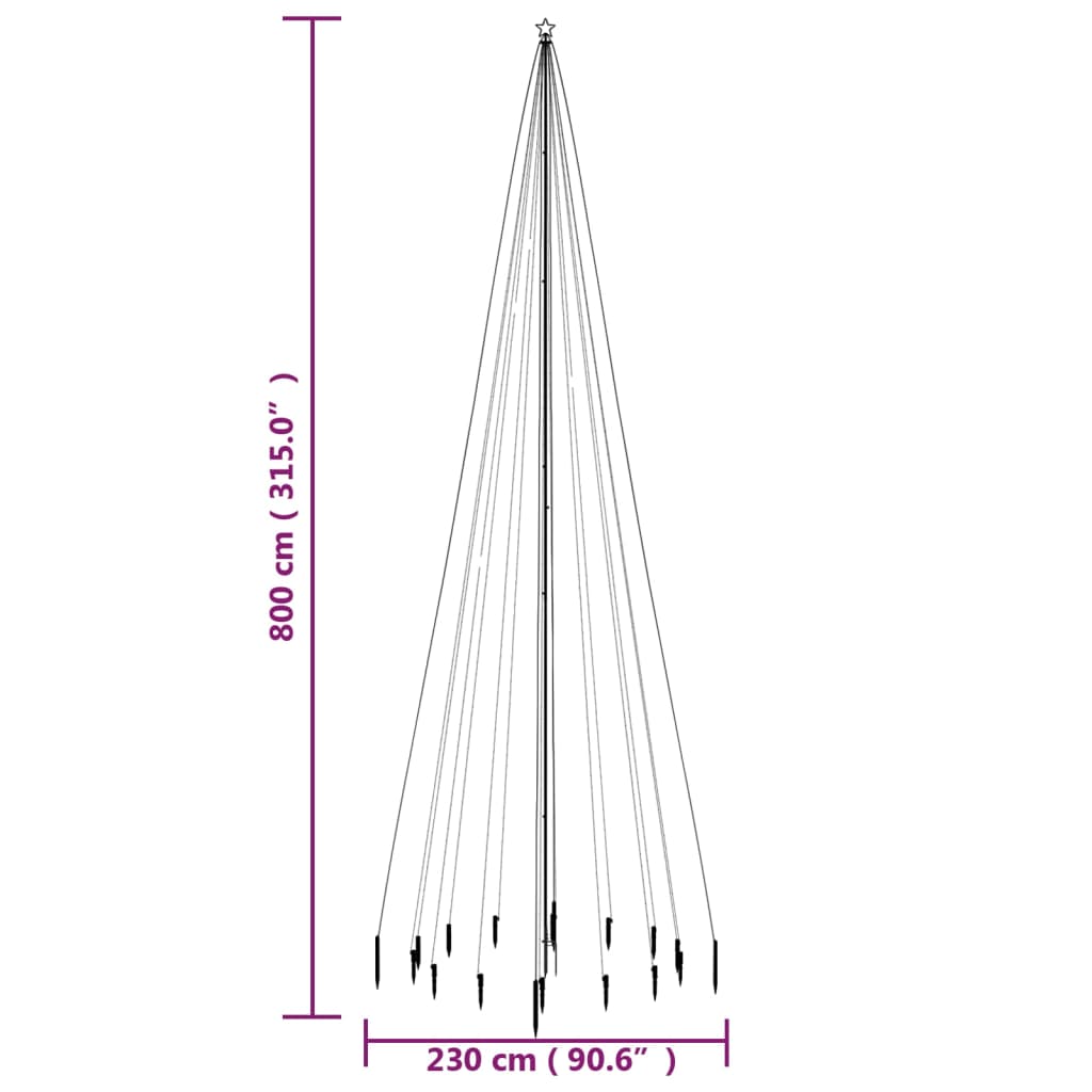 LED-Weihnachtsbaum mit Erdnägeln Mehrfarbig 1134 LEDs 800 cm