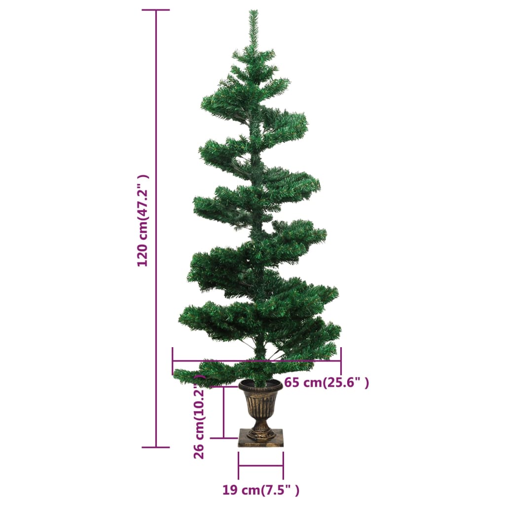 Spiral-Weihnachtsbaum mit Beleuchtung und Topf Grün 120 cm