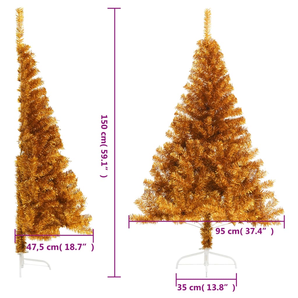 Künstlicher Halb-Weihnachtsbaum mit Ständer Gold 150 cm PET