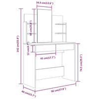 Schminktisch mit Spiegel Sonoma-Eiche 96x40x142 cm