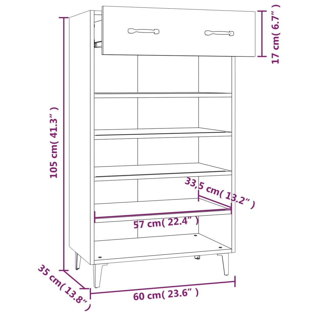 Schuhschrank Hochglanz-Weiß 60x35x105 cm Holzwerkstoff