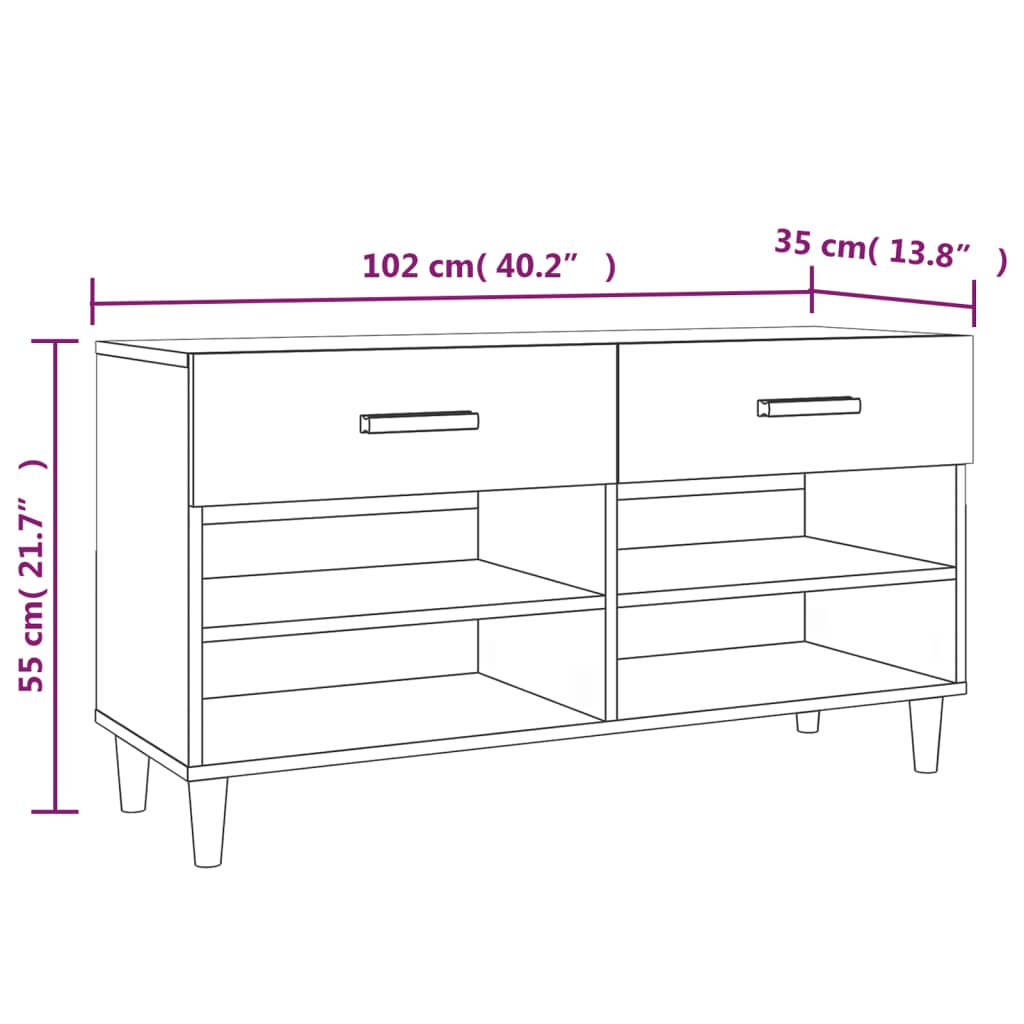 Schuhschrank Hochglanz-Weiß 102x35x55 cm Holzwerkstoff