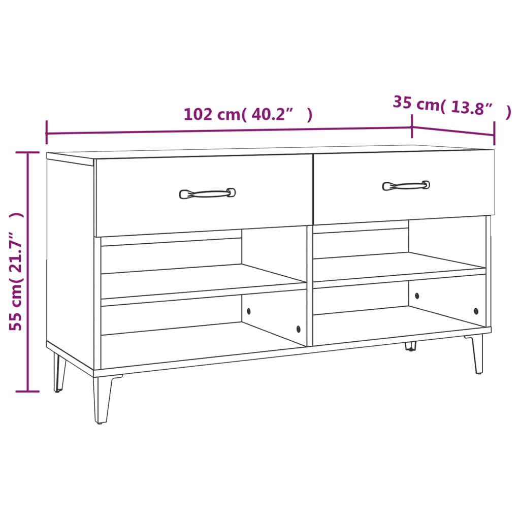 Schuhschrank Hochglanz-Weiß 102x35x55 cm Holzwerkstoff