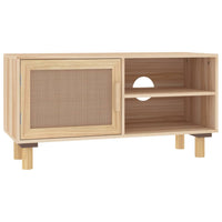 TV-Schrank Braun 80x30x40 cm Massivholz Kiefer und Natur-Rattan