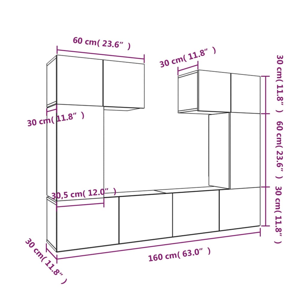 6-tlg. TV-Schrank-Set Schwarz Holzwerkstoff