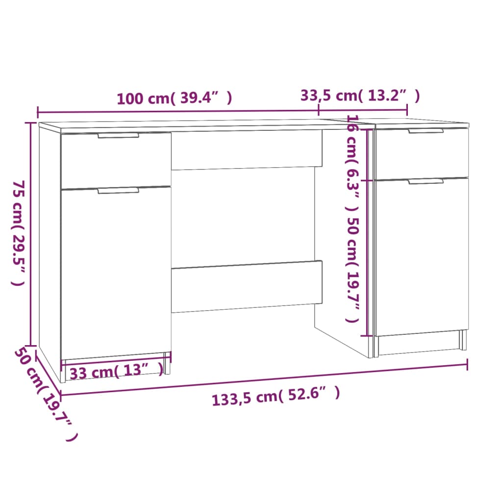 Schreibtisch mit Beistellschrank Schwarz Holzwerkstoff