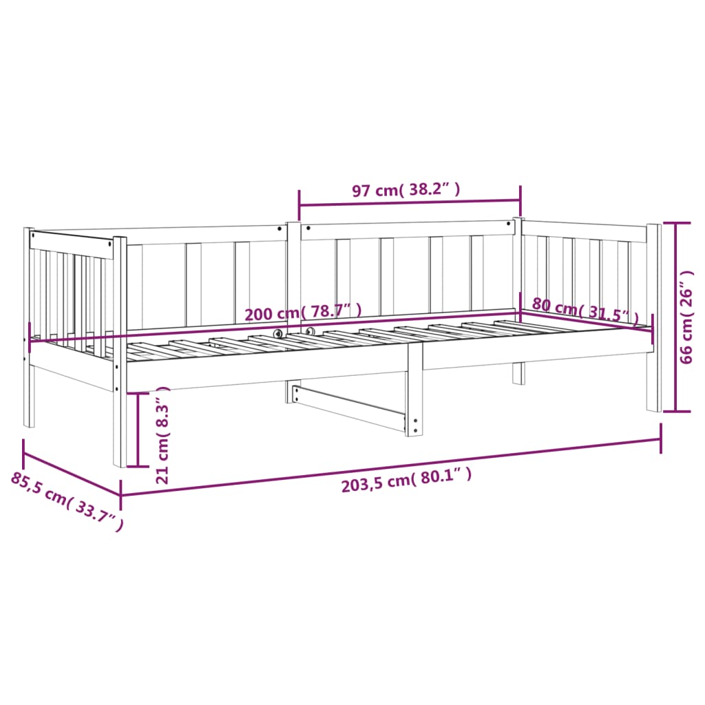 Tagesbett ohne Matratze 80x200 cm Massivholz Kiefer