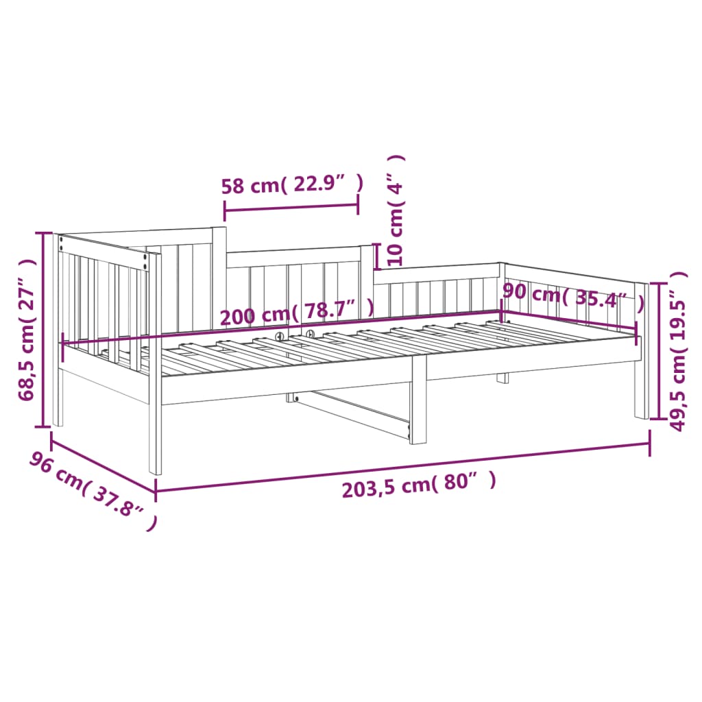 Tagesbett ohne Matratze 90x200 cm Massivholz Kiefer