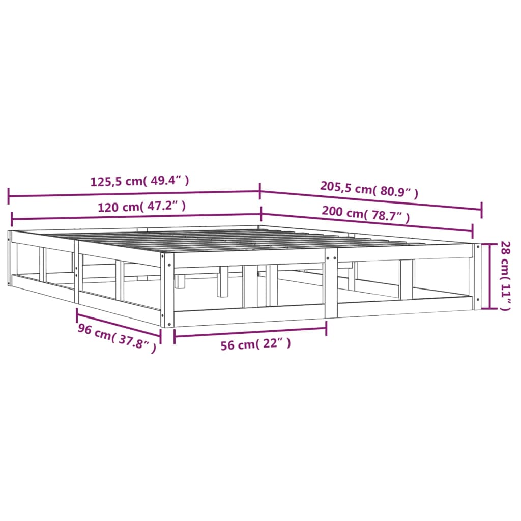 Massivholzbett Schwarz 120x200 cm