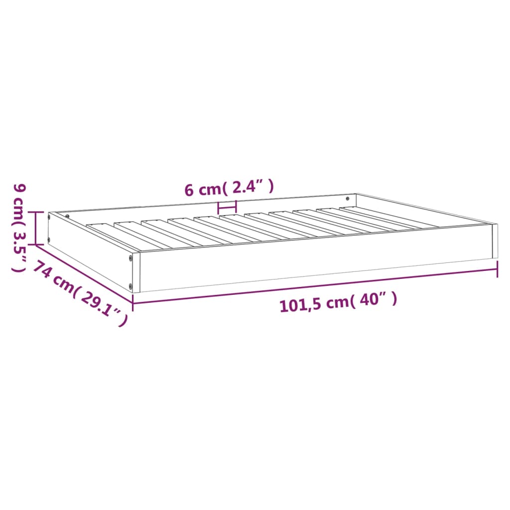 Hundebett Schwarz 101,5x74x9 cm Massivholz Kiefer
