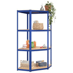 Eckregal mit 4 Böden Blau Stahl & Holzwerkstoff