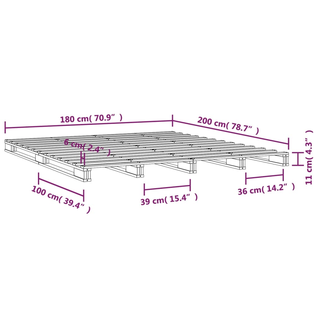 Palettenbett Weiß 180x200 cm Massivholz