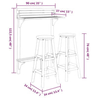 3-tlg. Balkonbar-Set Massivholz Akazie