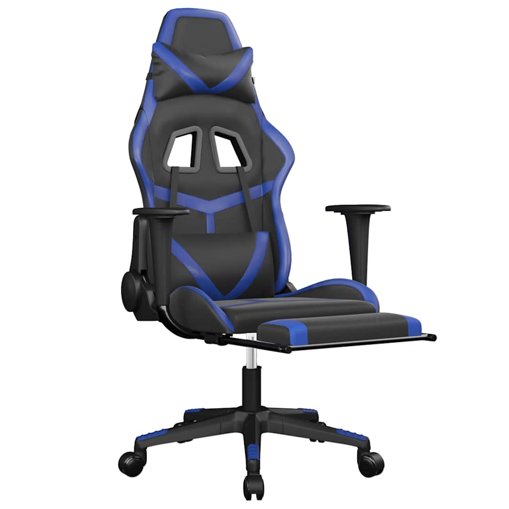 Gaming-Stuhl mit Massage & Fußstütze Schwarz & Blau Kunstleder