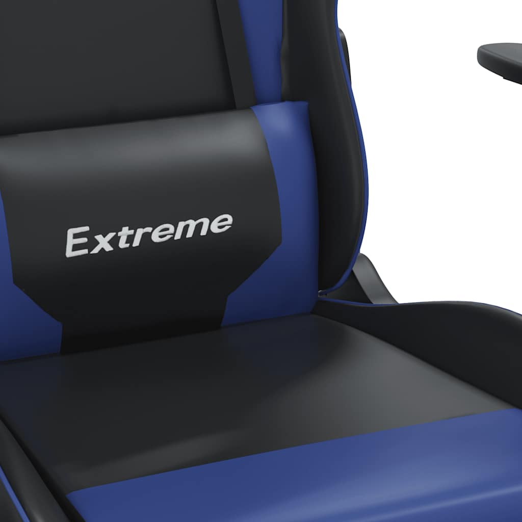 Gaming-Stuhl mit Massage & Fußstütze Schwarz & Blau Kunstleder