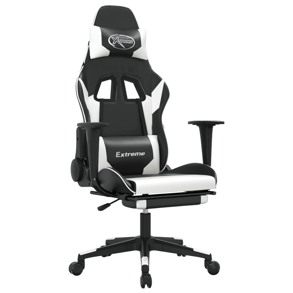 Gaming-Stuhl mit Massage & Fußstütze Schwarz & Weiß Kunstleder