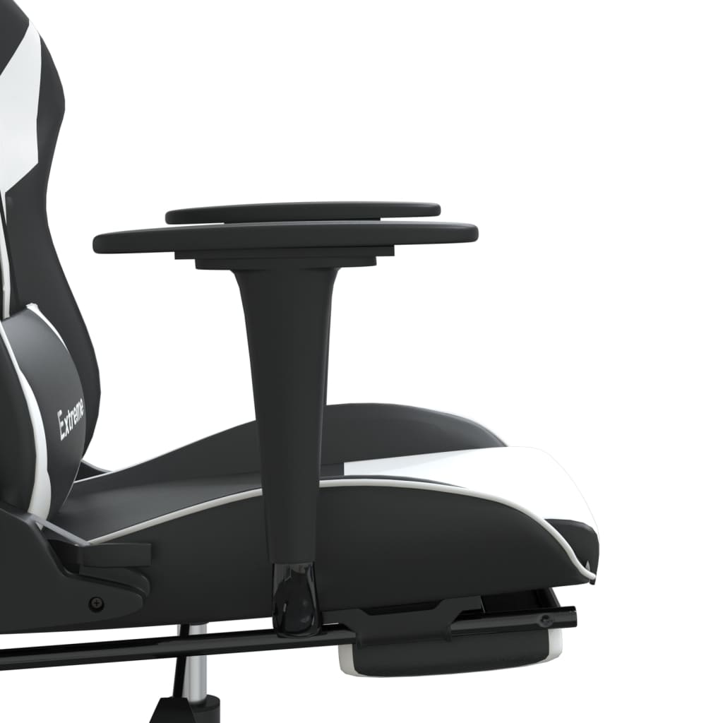 Gaming-Stuhl mit Massage & Fußstütze Schwarz & Weiß Kunstleder