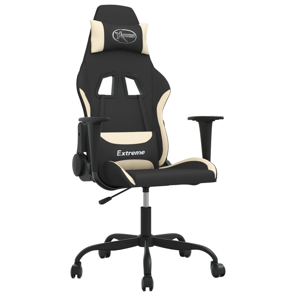 Gaming-Stuhl mit Massagefunktion Schwarz und Creme Stoff