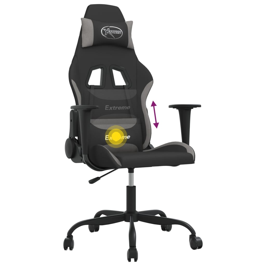 Gaming-Stuhl mit Massagefunktion Schwarz und Hellgrau Stoff